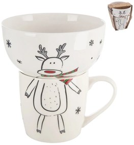 Fehér porcelán bögre és tálka szett karácsonyi mintával 2 db-os 350 ml – Orion