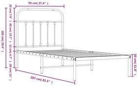 fehér fém ágykeret fejtámlával 90x200 cm