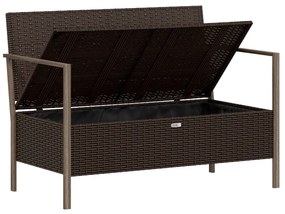 2 személyes barna polyrattan kerti kanapé párnával