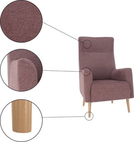 Füles fotel, fáradt rózsaszín/tölgy, SAMY