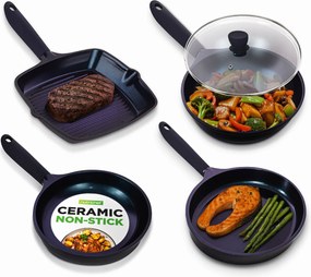 Kerámia Serpenyő Szett 5 Db-os Nagy Tartós Wok Szett Húshoz Halhoz