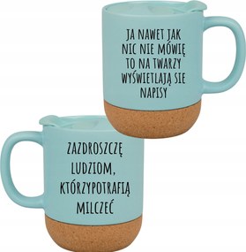 Kék Bögre Fedéllel És Parafa Aljjal Ajándék Irigylem Az Embereket