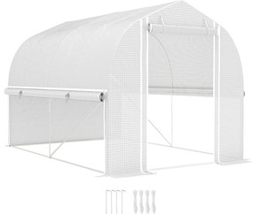 Outsunny Üvegház 3 x 2 x 2 m Fólia Üvegház 4 Ablakkal és Ajtóval, Felgörgős Oldalfalakkal, UV-álló Fólia Alagút Paradicsomház Galvanizált Acél Vázszer