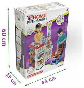 PROCART Szupermarket készlet, 24 kiegészítő, fények, hangeffektusok, bevásárlókosár, pénztárgép, 82x50x44 cm