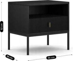 Éjjeliszekrény bordázott kivitelben, fekete színben MARCOS