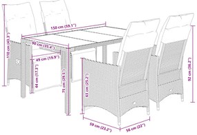 vidaXL 5 részes bézs polyrattan kerti bisztrógarnitúra párnákkal