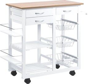 HOMCOM Multifunkcionális Konyhai Kocsi Fiókokkal, Kosarakkal, Polcokkal, Fűszerállvánnyal, Törölköző Akasszal 92x37x82 cm Fehér | Aosom