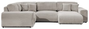 Világosszürke kordbársony sarokkanapé (bal oldali-U alakú) Justin – Ropez