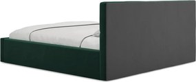 Sötétzöld bársony kárpitozott ágyneműtartós franciaágy ágyráccsal 140x200 cm Hiko – Makamii