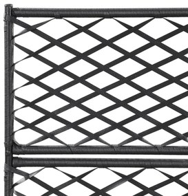 Fekete rácsos polyrattan magaságyás 3 kaspóval 83 x 30 x 130 cm