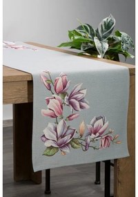 Magnólia virágmintás gobelin asztali futó Szürke 40x100 cm +/- 5%