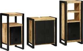 vidaXL Fürdőszoba bútor szett 3 pcs Barna és fekete Tömör Mangófát