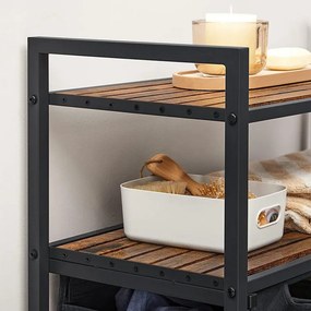 VASAGLE szennyesválogató 2 kihúzható, kivehető zsákkal (2 × 46 l) és 2 polccal, rusztikus barna-fekete