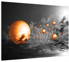 Narancssárga absztrakt gömbök képe (üvegen) (70x50 cm)