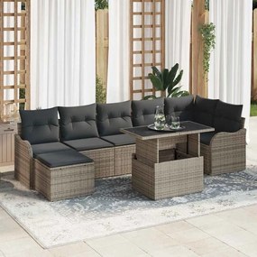 vidaXL Kerti Kanapé Szett párnával 8 pcs Szürke Poly Rattan