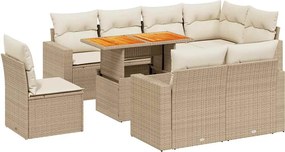 vidaXL 9 részes bézs polyrattan kerti ülőgarnitúra párnákkal
