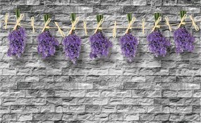 Flizelin fotótapéta Levendula téglafalon Provence 300x210 +ragasztó