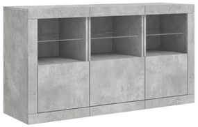 betonszürke tálalószekrény LED-világítással 123 x 37 x 67 cm