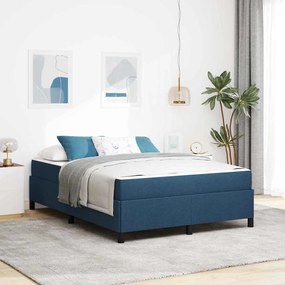 Boxrugós ágy Kék és Fekete 140 x 190 cm Textil és mérnöki fa
