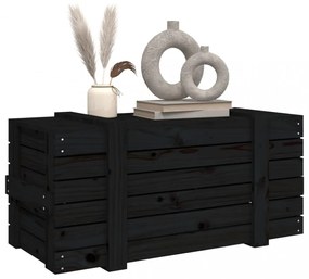fekete tömör fenyőfa tárolóláda 91 x 40,5 x 42 cm