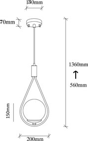 GMN-00008 fekete vas és üveg függőlámpa, Ø15 cm