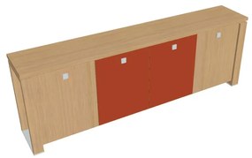 Verno+ S alacsony szekrény 260 x 46 x 90 cm, kombinált ajtó, világos tölgy / narancs