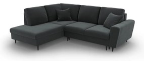 Sötétszürke bársony kinyitható tárolóhelyes sarokkanapé (bal oldali-L alakú) Kyoto – Cosmopolitan Design