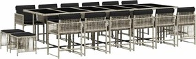 vidaXL 17 részes szürke polyrattan kerti étkezőgarnitúra párnákkal