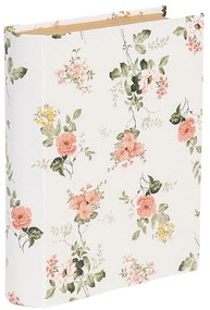 Könyv alakú karton tároló doboz vintage stílusban 17x14x5 cm fehér Rózsa virágos