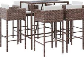vidaXL 7 részes barna polyrattan kerti bárszett párnákkal