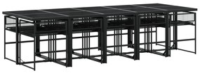 13 részes fekete polyrattan kerti étkezőgarnitúra