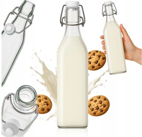 Üvegpalack tejhez, vízhez, gyümölcsléhez 1 literes, mechanikus dugóval, tejhez, gyümölcslevekhez