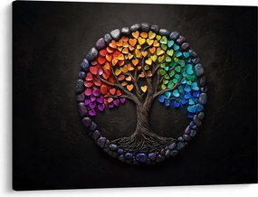 Kép – Fa színes szívekkel (70x50 cm)