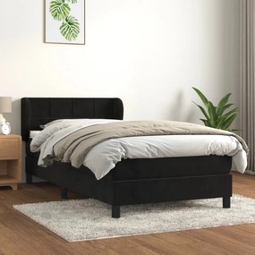 Fekete bársony rugós ágy matraccal 80 x 200 cm