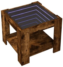 Füstös tölgy szerelt fa dohányzóasztal LED-del 53 x 53 x 45 cm