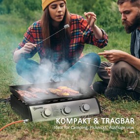 Outsunny gázgrill fedővel, 3 égővel, zsírfelfogó tálca, tapadásmentes felület, fekete/ezüst