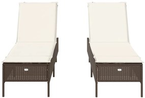 2 db barna polyrattan napozóágy párnával