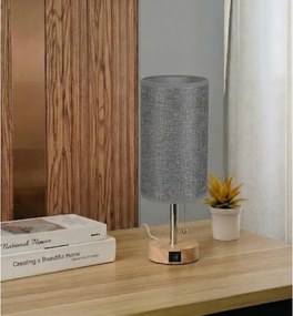 Brilagi - TABLON asztali lámpa USB-porttal 1xE27/25W/230V tölgy/bézs/szürke