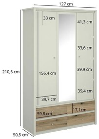 Ruhásszekrény Kodro 3 (kasmír + evoke tölgy) (tükörrel). 1116931