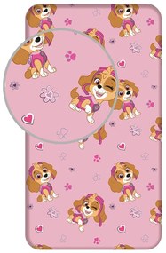 Rózsaszín gumis egyszemélyes pamut gyerek lepedő 90x200 cm Paw Patrol – Jerry Fabrics