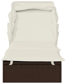 Barna polyrattan napozóágy összecsukható tetővel 213x63x97 cm