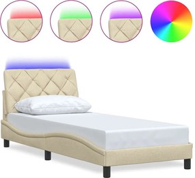 vidaXL krémszínű szövet ágykeret LED-ekkel matrac nélkül 90x200 cm