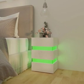 magasfényű fehér szerelt fa LED-es éjjeliszekrény 45x35x67 cm
