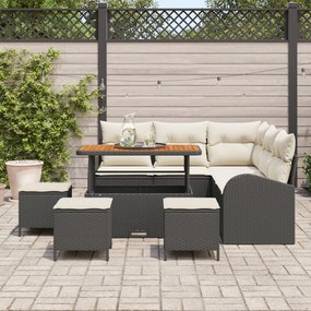 8 részes kertibútor szett párnákkal Fekete Poli Rattan Akácia, 2 személyes kertibútor párnákkal Fekete Poli Rattan, 3 darabos kert étkező szett párnákkal Fekete Poli Rattan Akácia