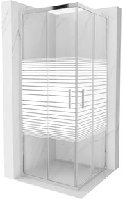 Mexen Rio 80 x 80 cm-es, fehér csíkos, krómozott négyzet alakú zuhanykabin - 860-080-080-01-20