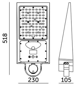 LED napelemes utcai lámpa érzékelővel STREET LED/30W/9,6V 3000/4000K 6000 mAh IP65