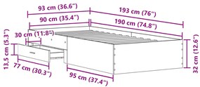 Ágykeret Fekete Tölgy 90x190 cm Műanyag Fa