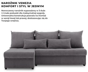 Venezia sarokkanapé, kordbársony, univerzális oldal, bonell töltet, szürke