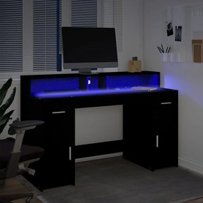 fekete szerelt fa íróasztal LED-világítással 140 x 55 x 91 cm