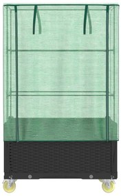 Rattan megjelenésű magaságyás borítással/kerékkel 80x50x182 cm